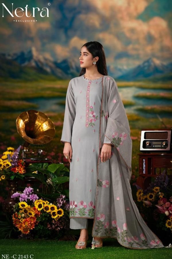 Netra Exclusive Zanya Pure Banarasi Mul Suit NE-C 2143 C