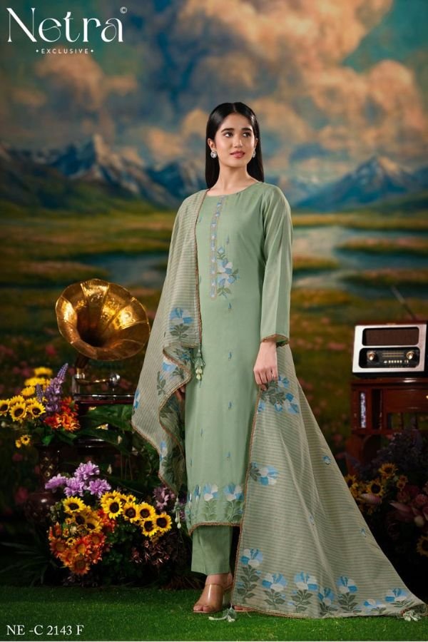 Netra Exclusive Zanya Pure Banarasi Mul Suit NE-C 2143 F