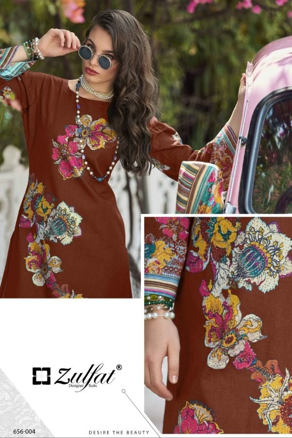 Zulfat Designer Studio Bahaar Pure Cotton Suit 656-004
