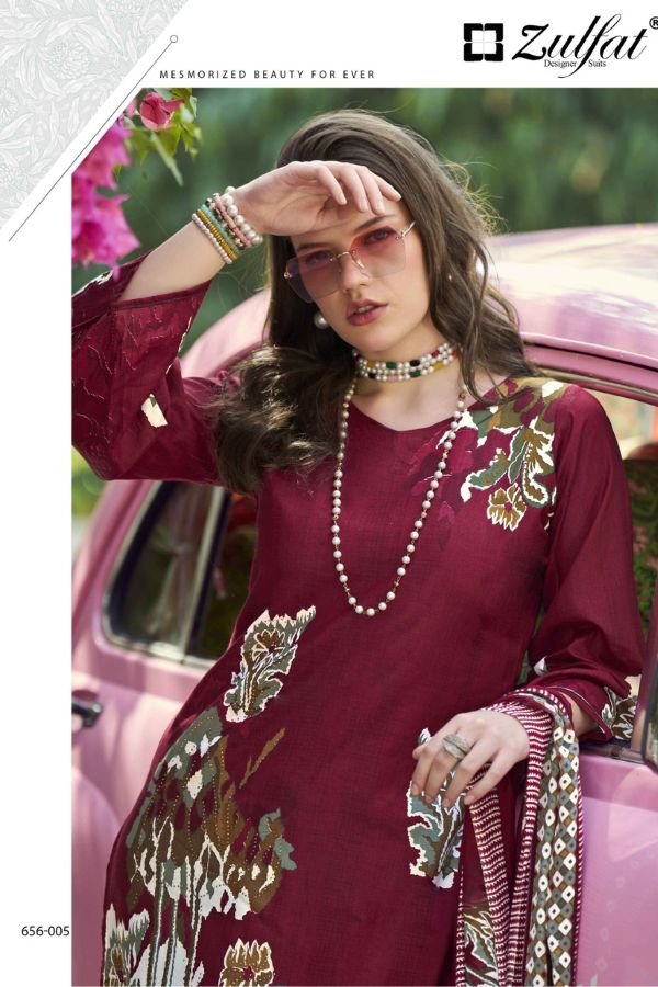 Zulfat Designer Studio Bahaar Pure Cotton Suit 656-005