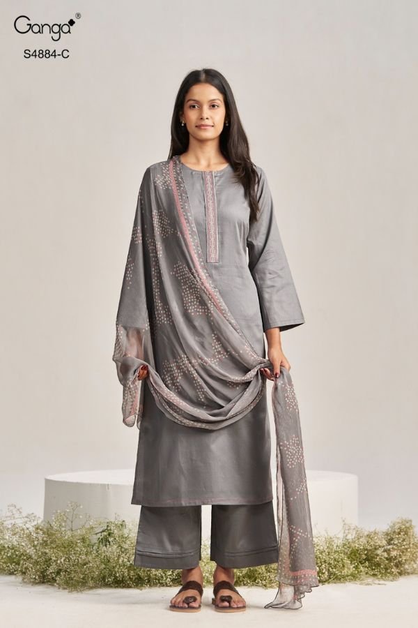 Ganga Fashion Gaura S4884 Premium Cotton Satin Suit S4884-C