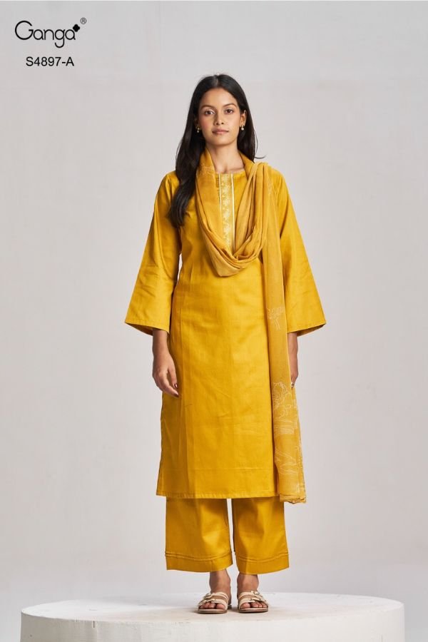 Ganga Fashion Habiba S4897 Premium Cotton Satin Suit S4897-A