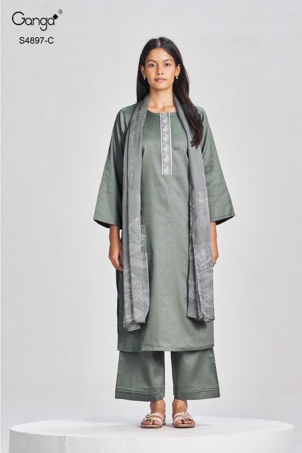 Ganga Fashion Habiba S4897 Premium Cotton Satin Suit S4897-C