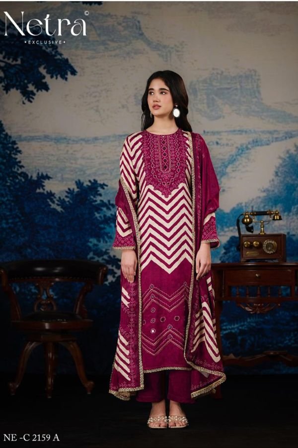 Netra Exclusive Mahek Vol-4 Muslin Ladies Suit NE-C 2159 A