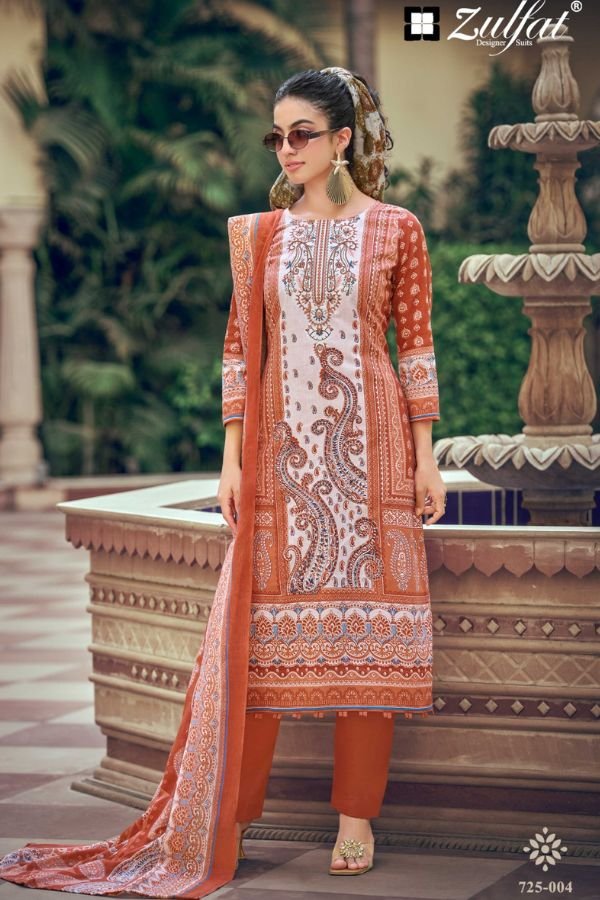 Zulfat Designer Studio Sana Safina 6 Pure Cotton Suit 725-004