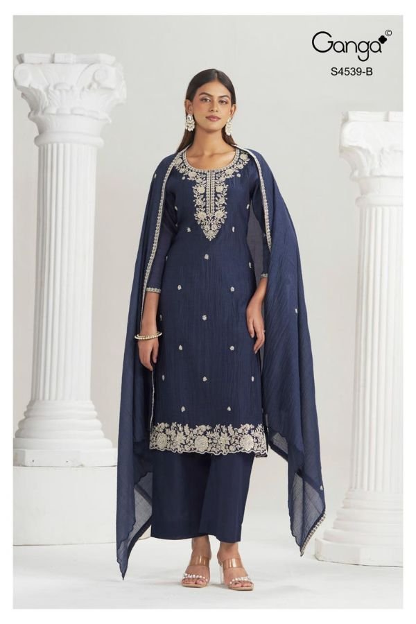 Ganga Fashion Aparna S4539 Banarasi Mul Suit S4539-B
