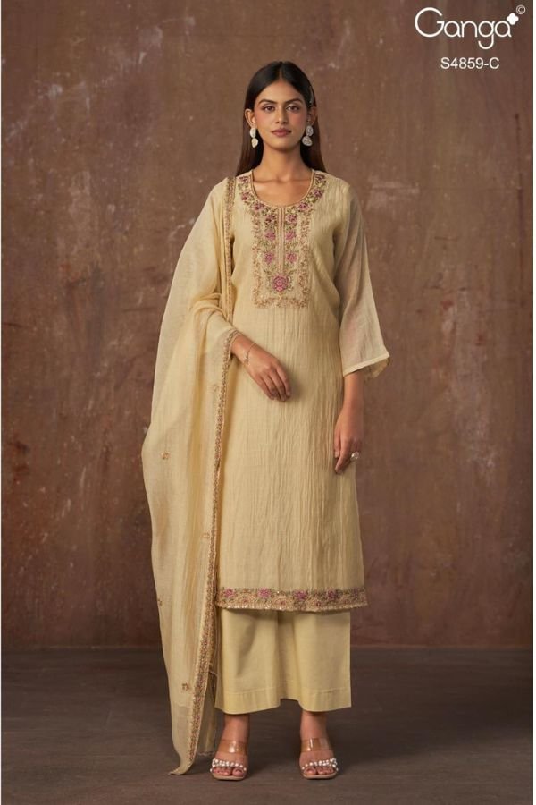 Ganga Fashion Bhakti S4859 Banarasi Mul Suit S4859-C