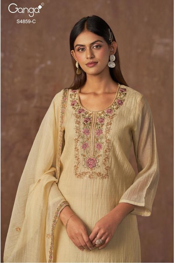 Ganga Fashion Bhakti S4859 Banarasi Mul Suit S4859-C