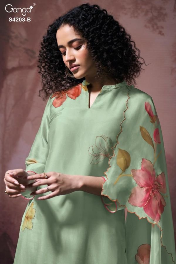 Ganga Fashion Ekthara S4203 Silk Satin Ladies Suit S4203-B