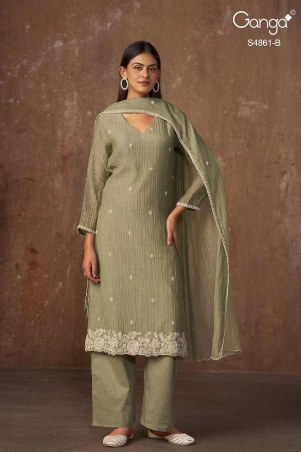 Ganga Fashion Kalyani S48561 Banarasi Mul Suit S4861-B