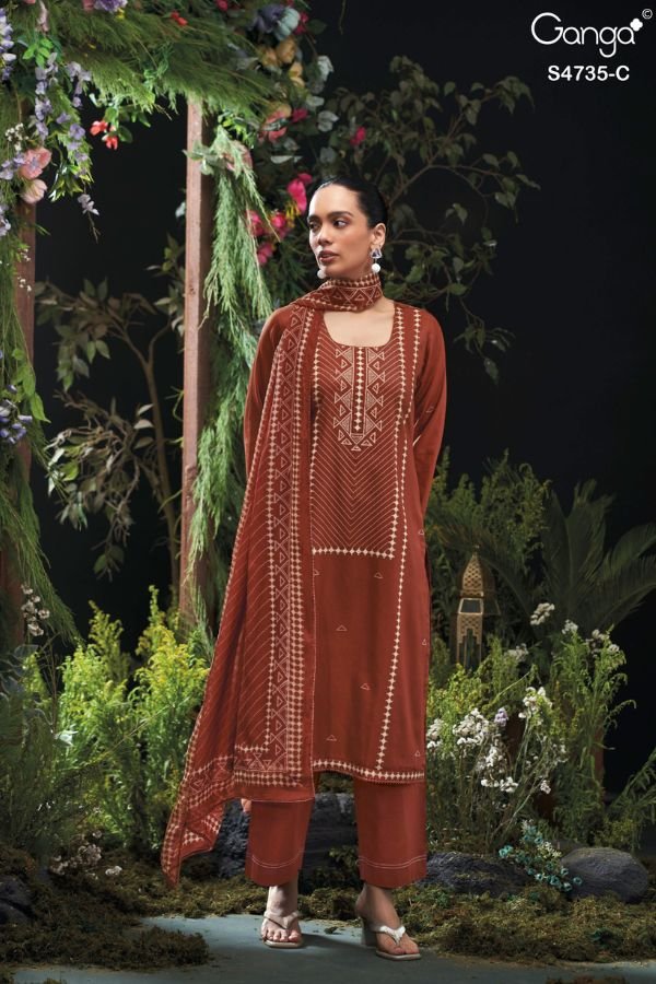 Ganga Fashion Kiyanshi S4735 Cotton Satin Suit S4735-C