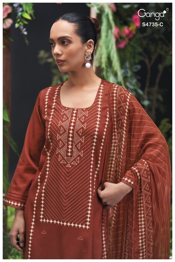 Ganga Fashion Kiyanshi S4735 Cotton Satin Suit S4735-C