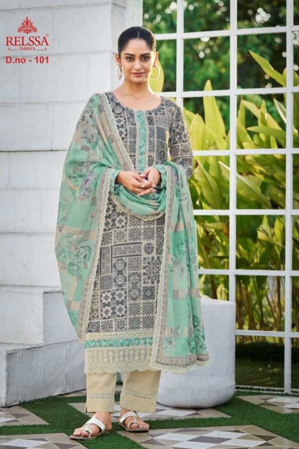 Relssa Fabrics Iskra Linen Embroidery Ladies Suit 101