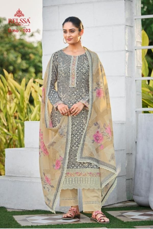 Relssa Fabrics Iskra Linen Embroidery Ladies Suit 103