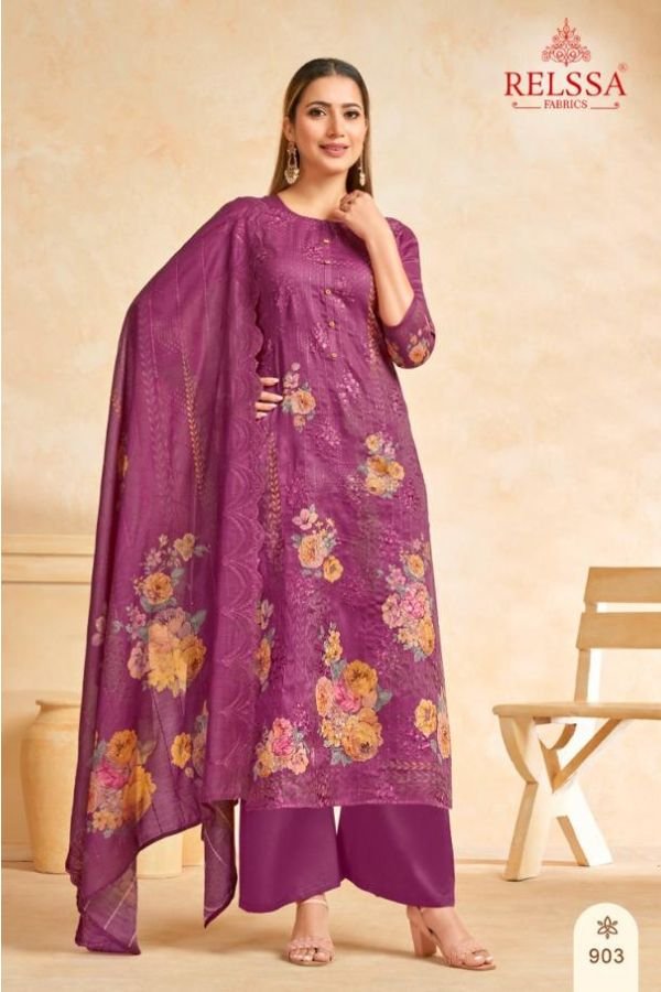 Relssa Fabrics Zoya Vol-9 Cotton Satin Ladies Suit 903