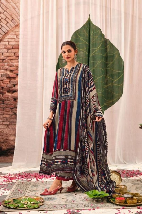 Jay Vijay Prints Mehroon Pure Kutch Satin Ladies Suit 11362