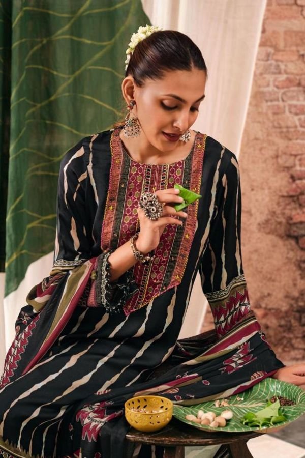 Jay Vijay Prints Mehroon Pure Kutch Satin Ladies Suit 11366