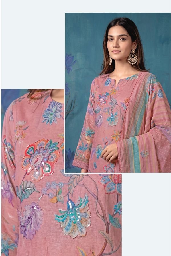 Reyna Fabrics Garden Mist Organza Silk Ladies Suit 10620