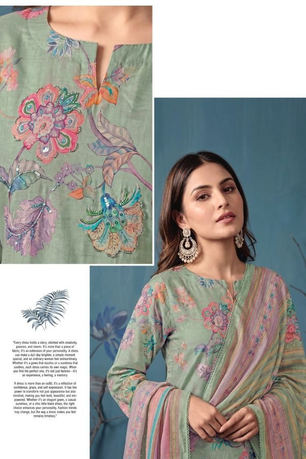Reyna Fabrics Garden Mist Organza Silk Ladies Suit 10621