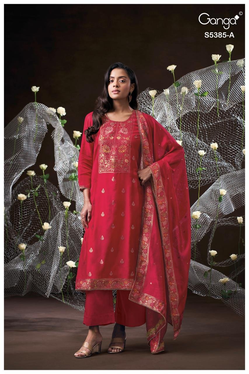 Ganga Fashion Rishasa Premium Pure Viscose Silk Jacquard Kurta Set S5385-A