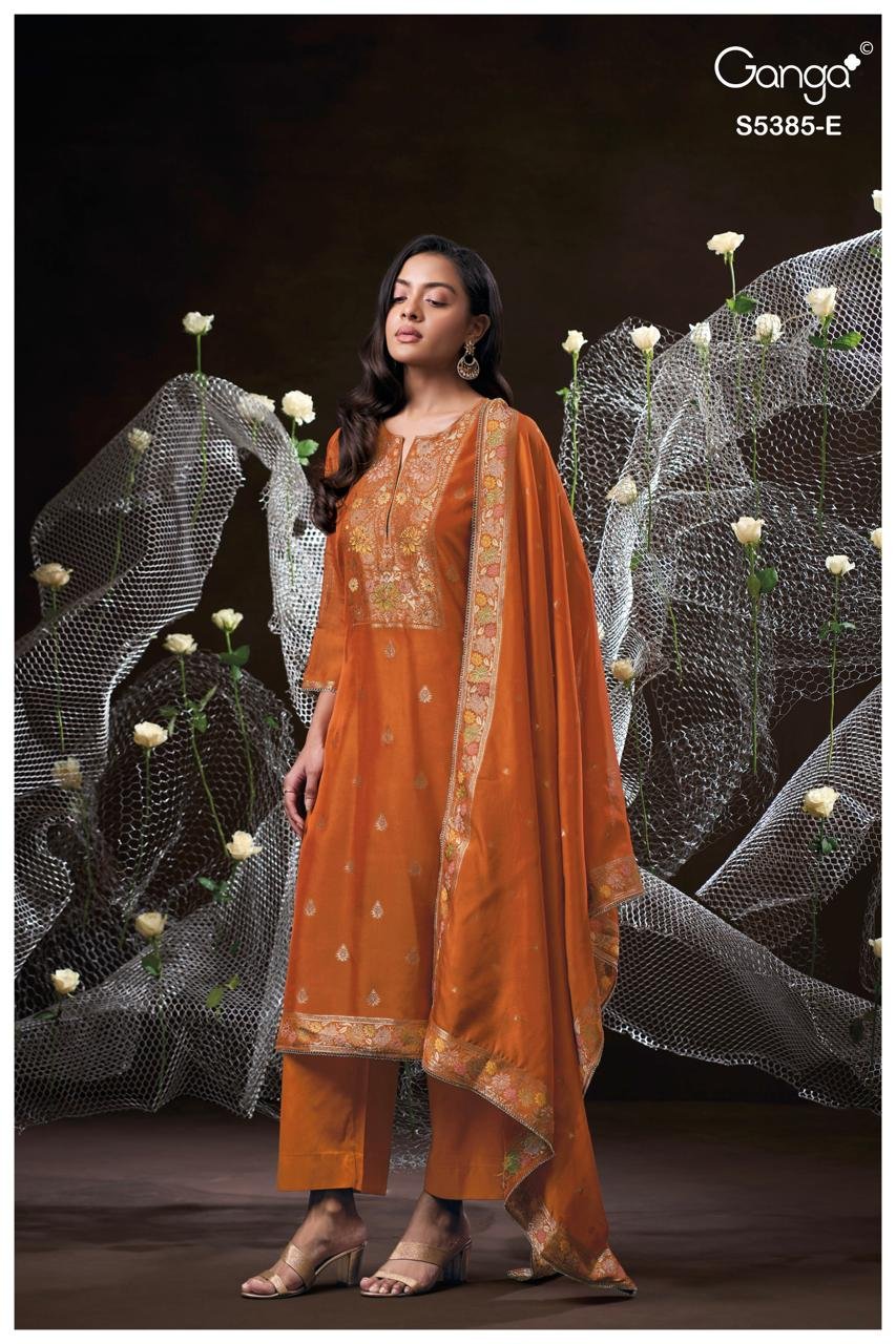 Ganga Fashion Rishasa Premium Pure Viscose Silk Jacquard Kurta Set S5385-E