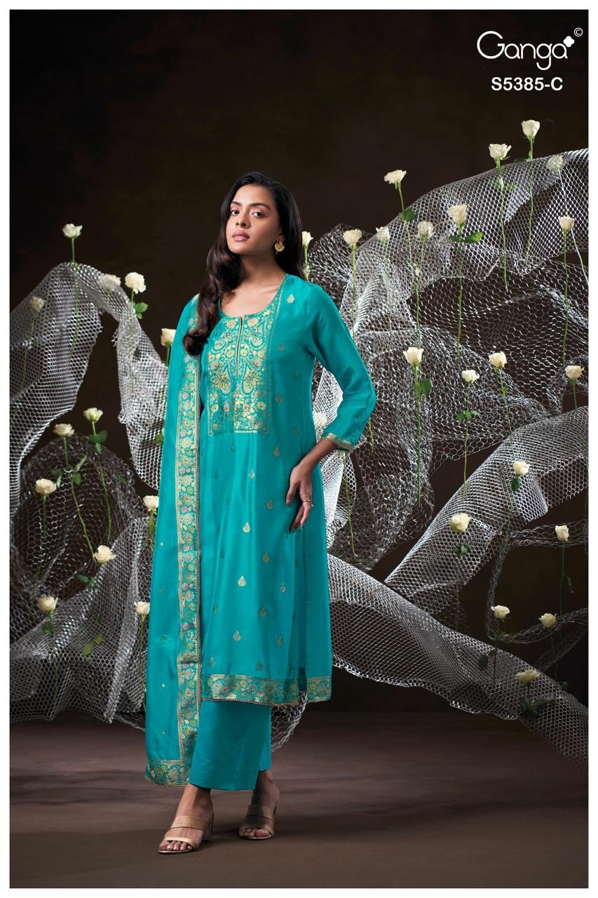 Ganga Fashion Rishasa Premium Pure Viscose Silk Jacquard Kurta Set S5385-C