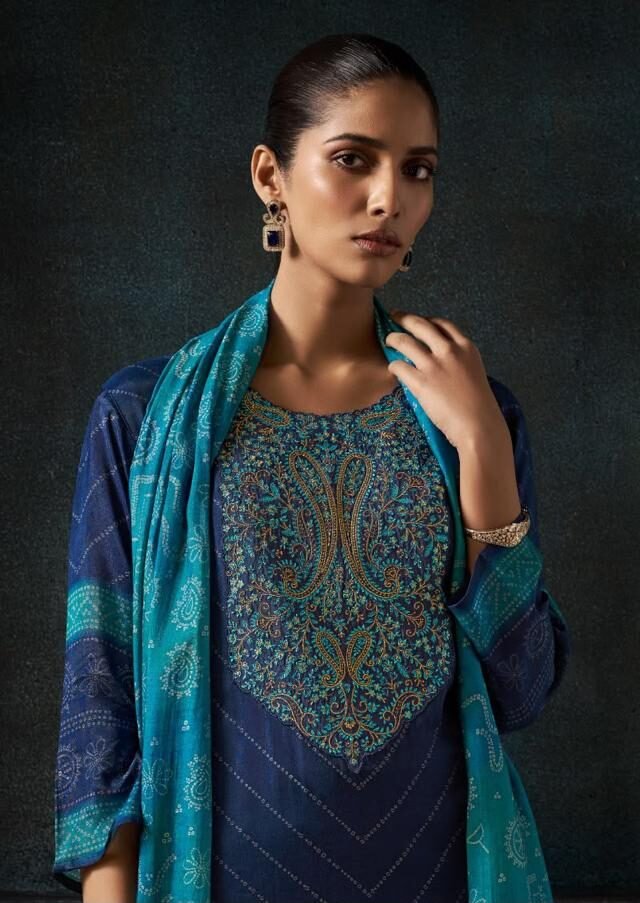 OMTEX SIVARA Musleen Silk Digital Print Kurta With Pants and Dupatta 16361-B