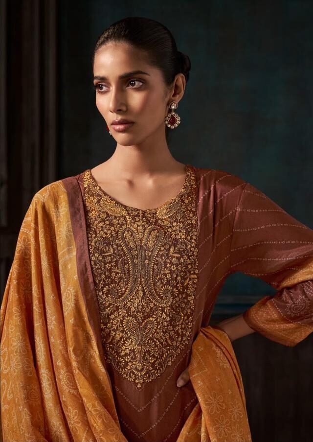 OMTEX SIVARA Musleen Silk Digital Print Kurta With Pants and Dupatta 16361-C