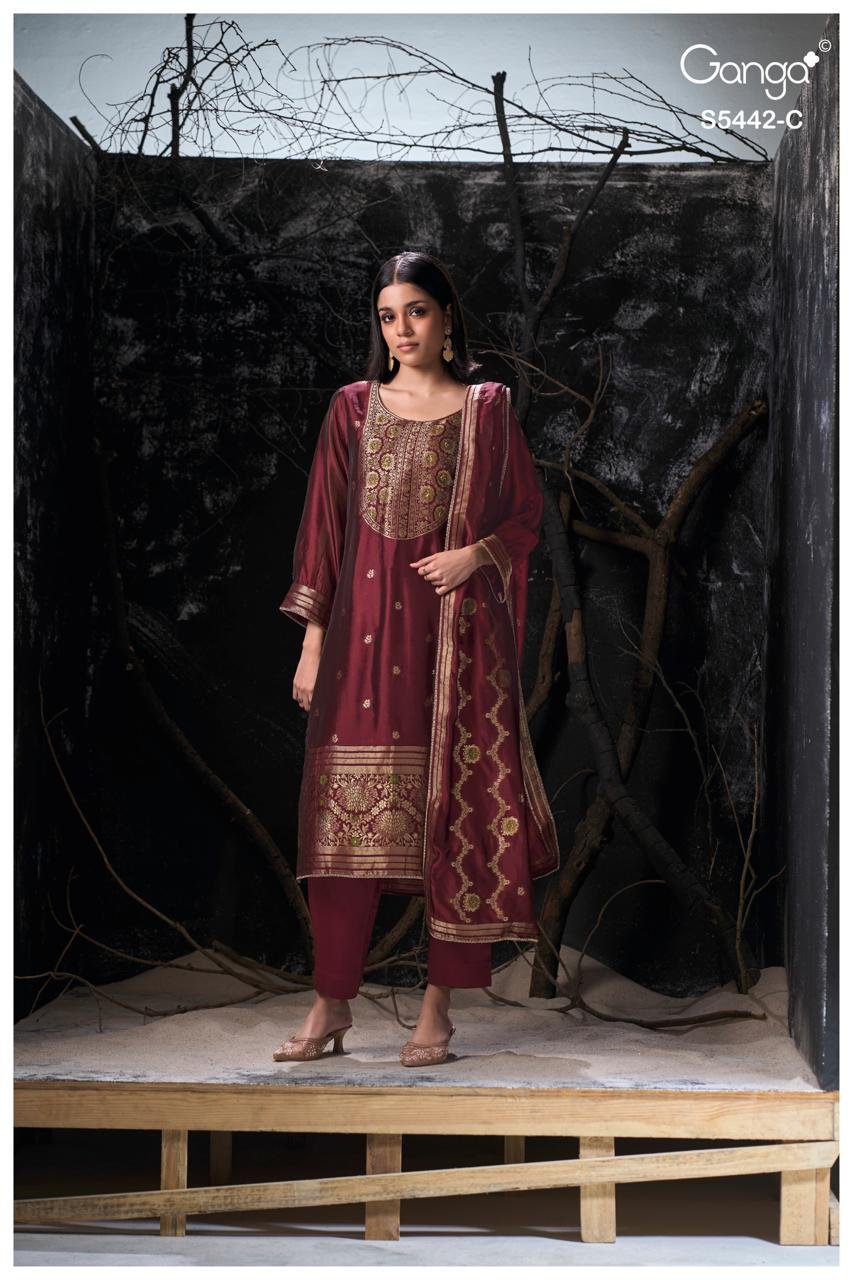 Ganga Fashion Eviara S5442 Premium Pure Viscose Silk Kurta Set S5442-C