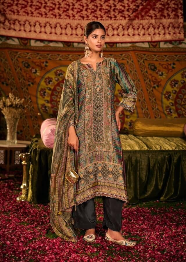 Jay Vijay Prints Saj Dhaj Ke Pure Kanjivaram Jacquard Digital Print Suit 11482