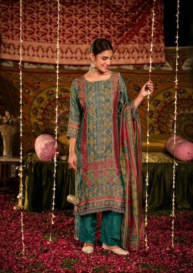 Jay Vijay Prints Saj Dhaj Ke Pure Kanjivaram Jacquard Digital Print Suit 11484