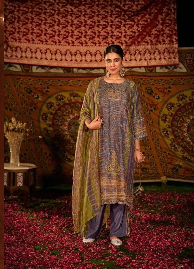 Jay Vijay Prints Saj Dhaj Ke Pure Kanjivaram Jacquard Digital Print Suit 11485