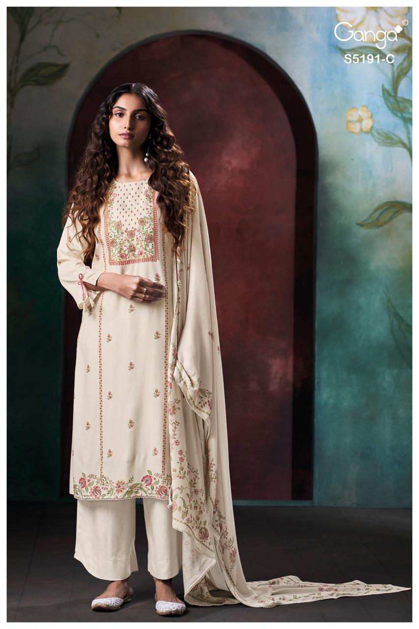 Ganga Fashion Chirasvi Premium Pure Wool Pashmina Suit S5191-C