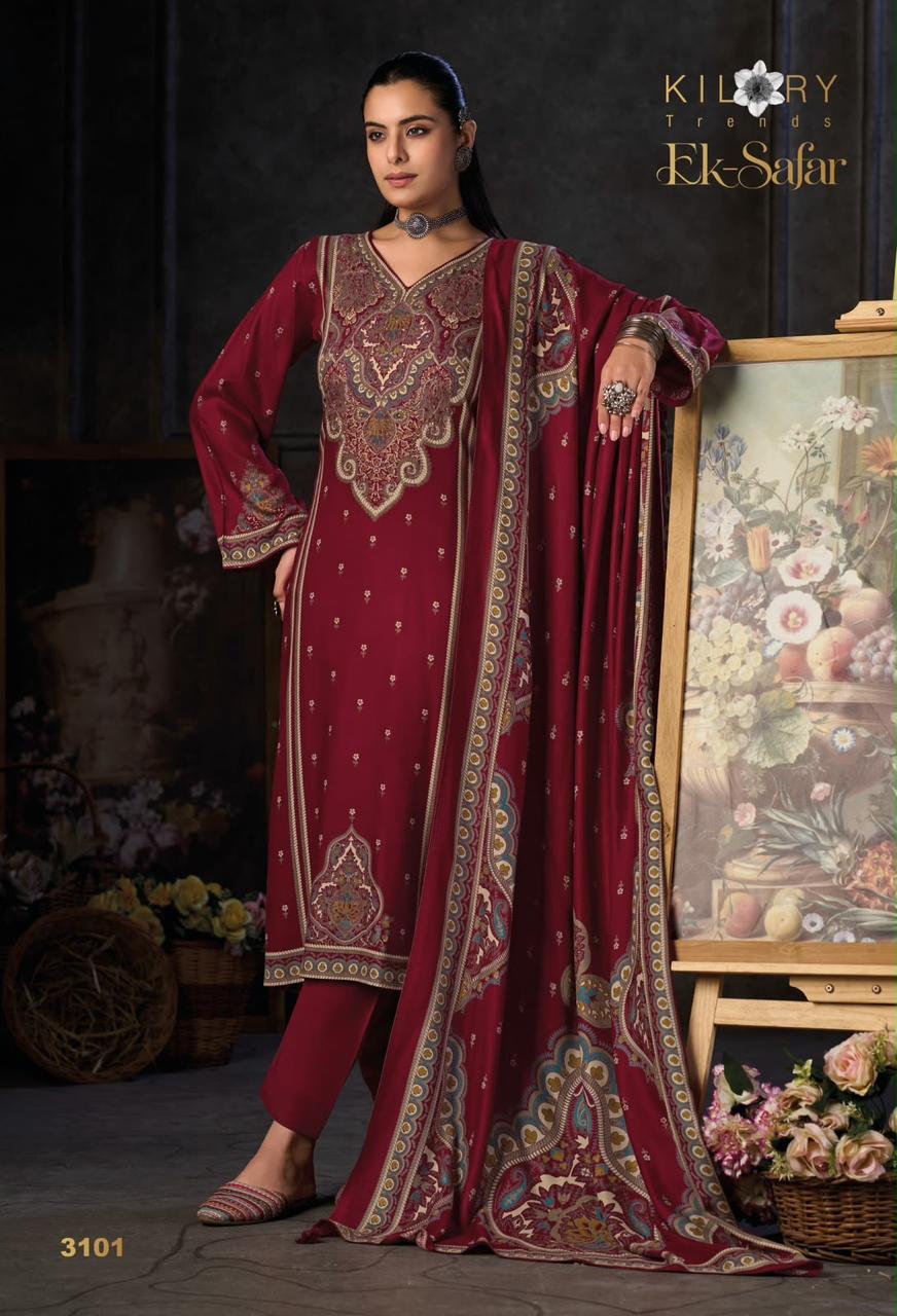 Kilory Trends Ek-Safar Winter Collection Pure Viscose Pashmina Suit 3101