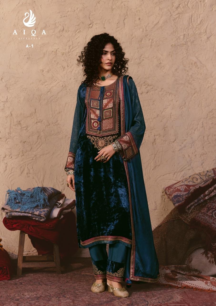 Aiqa Lifestyle Nooren Winter Collection Pure Viscouse Velvet Suit A-1