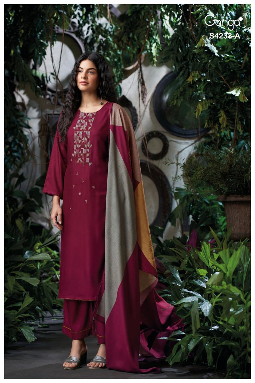 Ganga Fashion Vinishka S4233 Premium Pure Pashmina Suit S4233-A