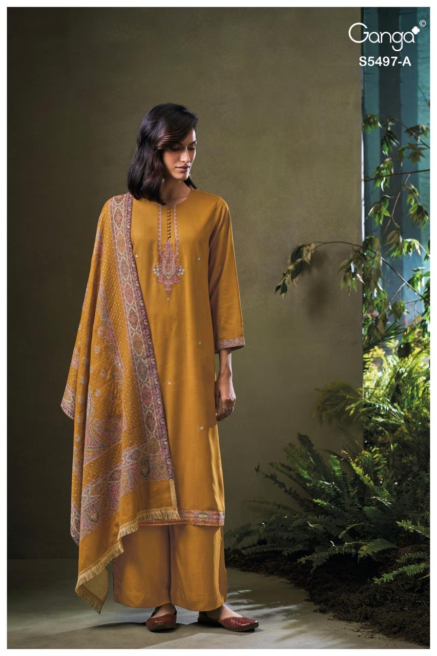 Ganga Fashion Elnaz Winter Collection Premium Pure Pashmina Suit S5497-A