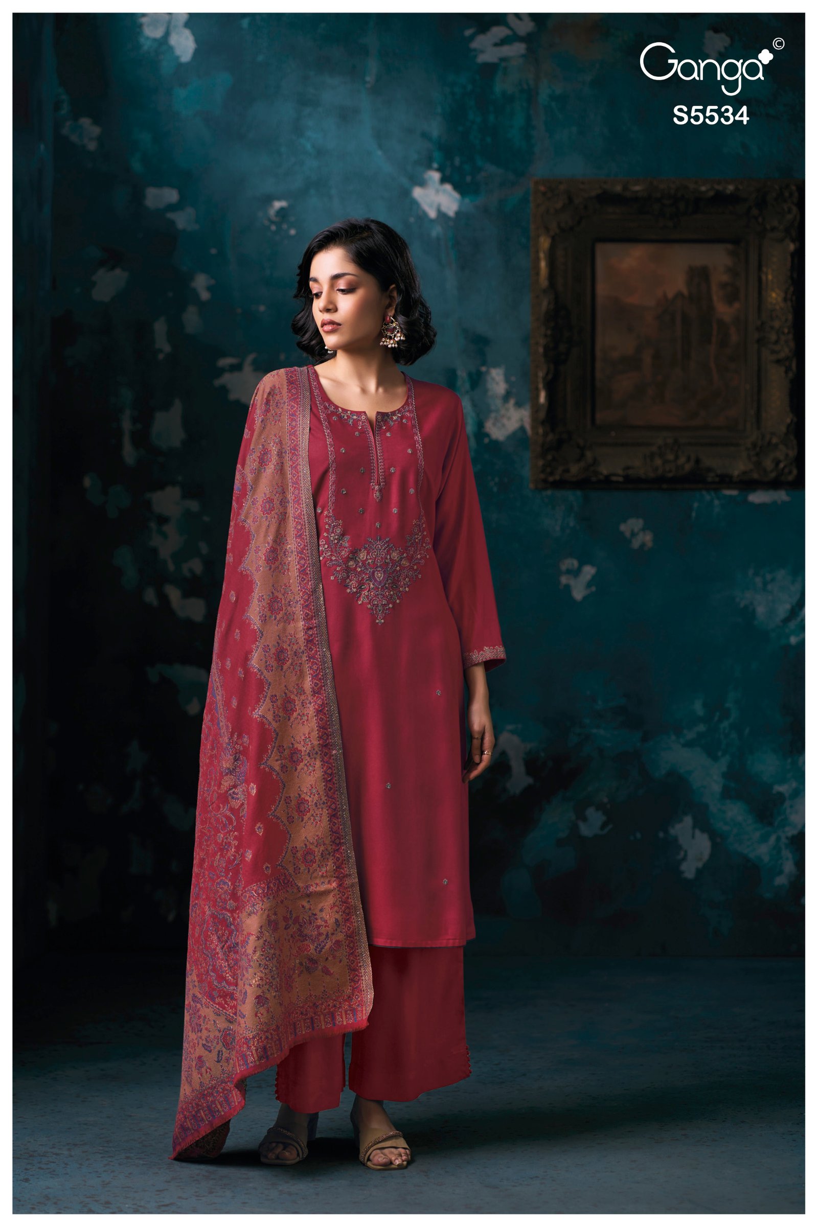 Ganga Fashion Rucha Winter Collection Premium Pure Pashmina Suit S5534