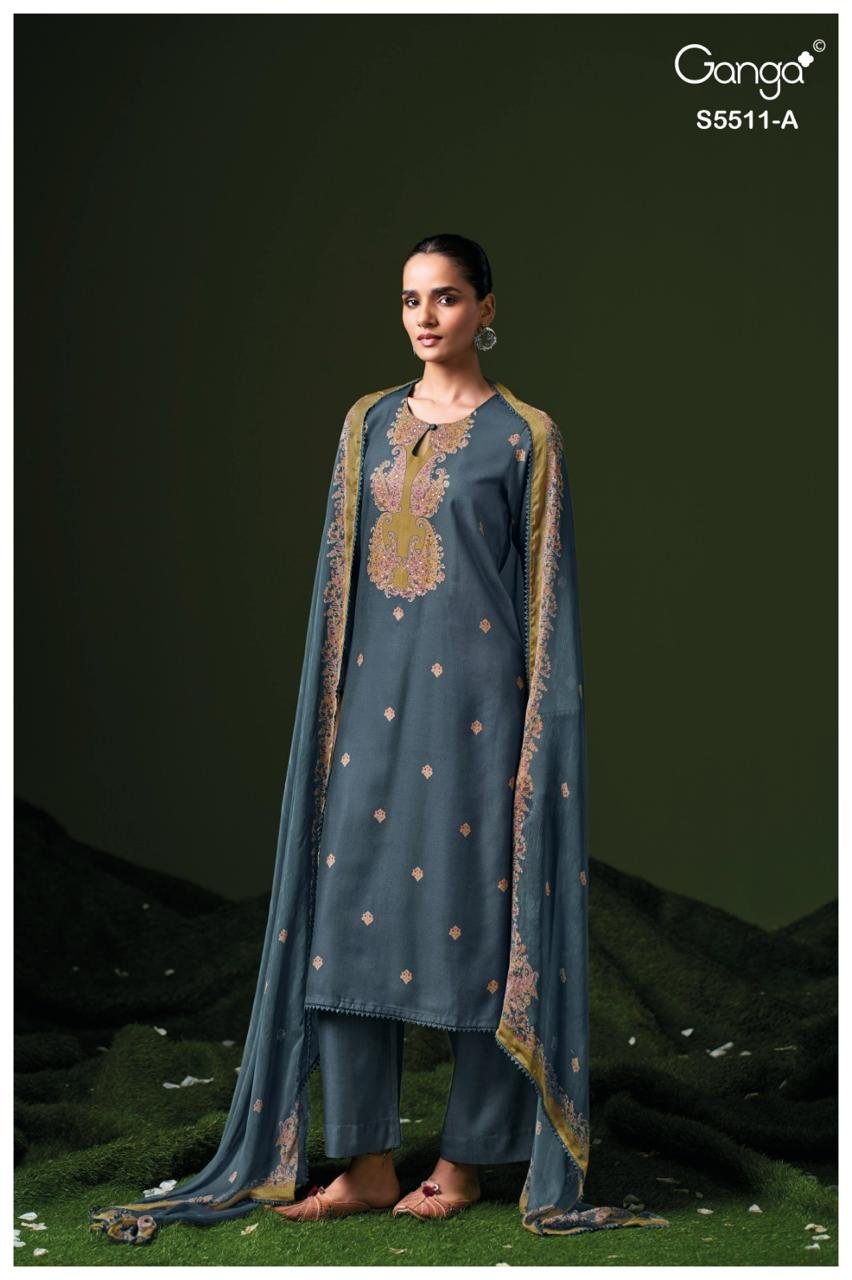 Ganga Fashion Kaaslir S5511 Premium Pure Wool Pashmina Suit S5511-A