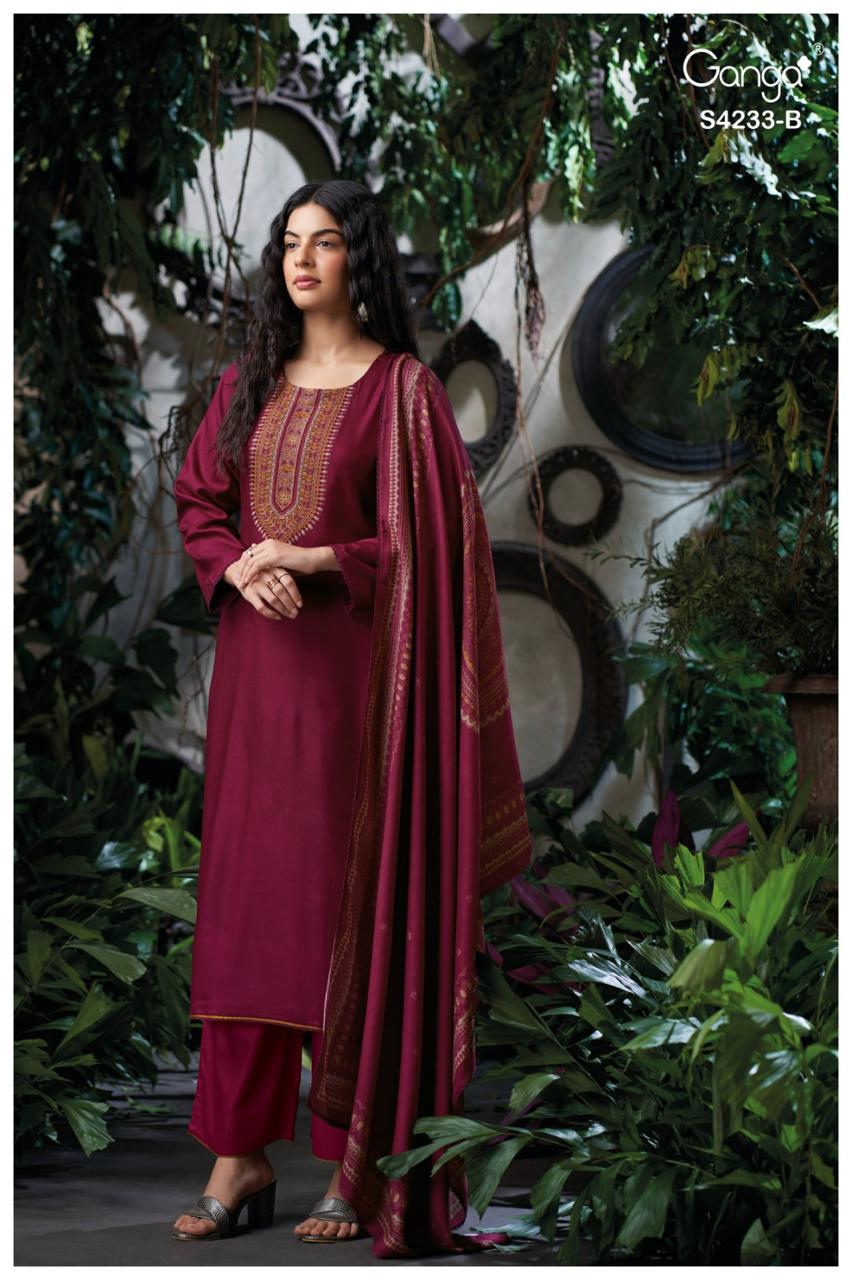 Ganga Fashion Vinishka S4233 Premium Pure Pashmina Suit S4233-B