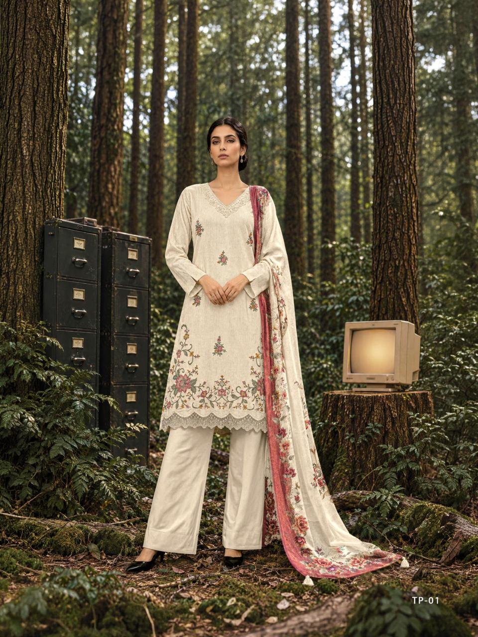 Varsha Fashion Threaded Pixels Winter Collection Pashmina Suit TP-01