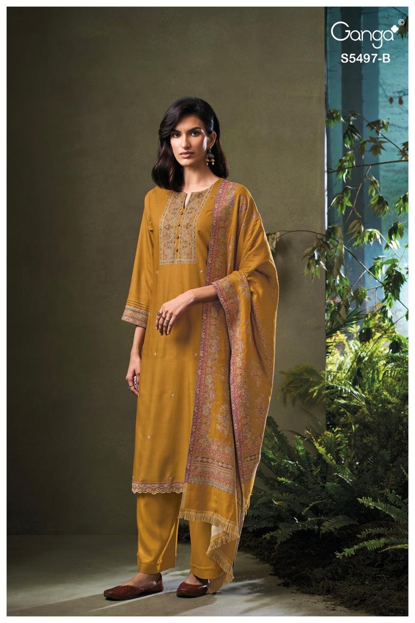 Ganga Fashion Elnaz Winter Collection Premium Pure Pashmina Suit S5497-B
