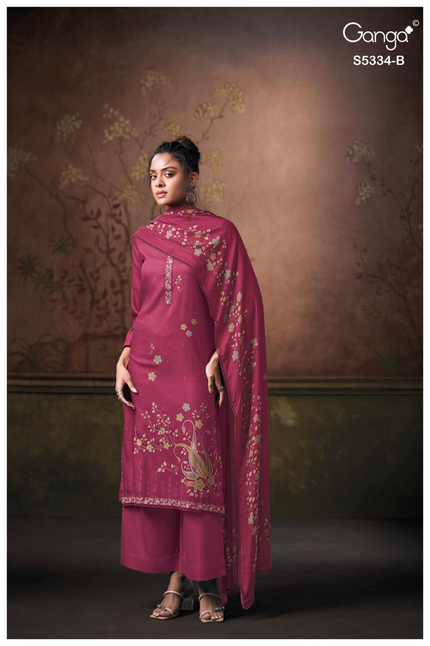 Ganga Fashion Gavira S5334 Premium Pure Wool Pashmina Suit S5334-B