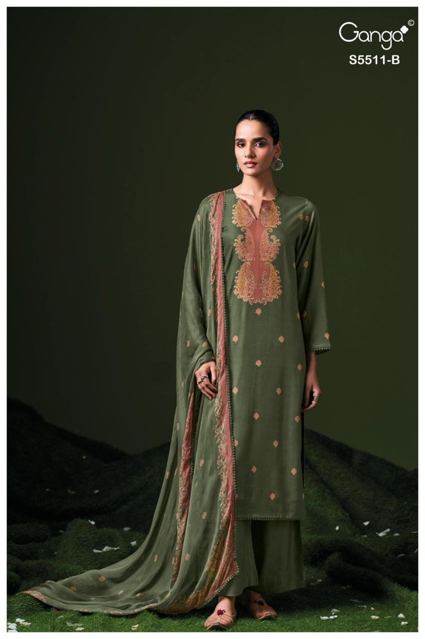 Ganga Fashion Kaaslir S5511 Premium Pure Wool Pashmina Suit S5511-B