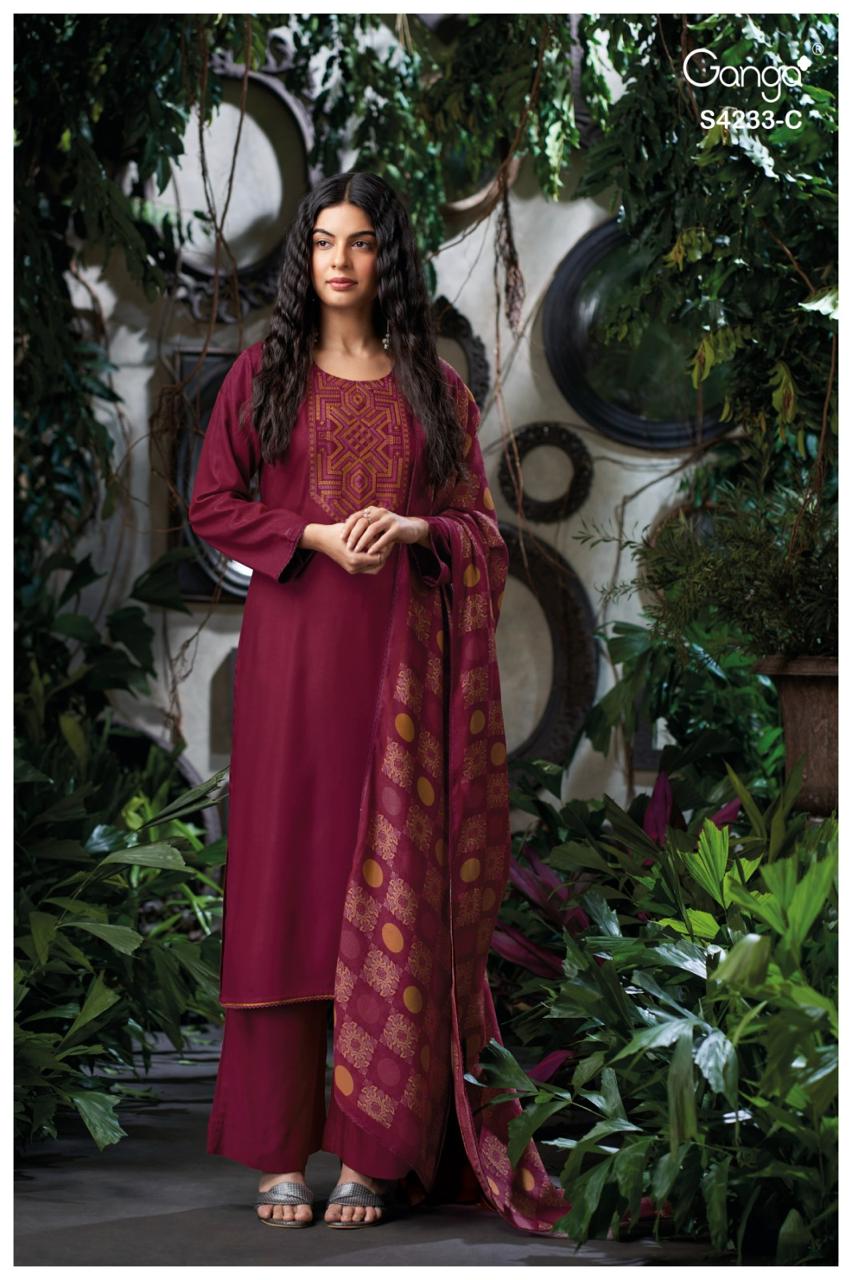 Ganga Fashion Vinishka S4233 Premium Pure Pashmina Suit S4233-C