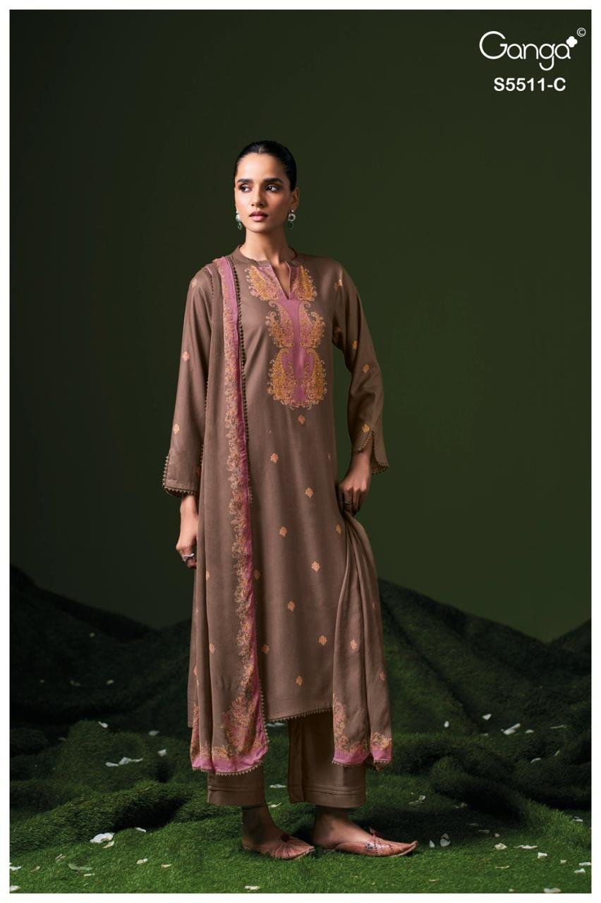 Ganga Fashion Kaaslir S5511 Premium Pure Wool Pashmina Suit S5511-C