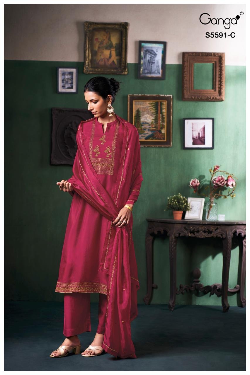 Ganga Fashion Vaevira Premium Pure Silk Kurta Set S5591-C