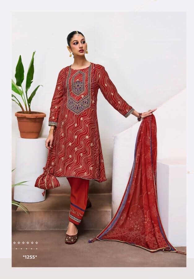 Jay Vijay Prints Mahotsav Pure Bemberg Slub Silk Kurta with Pant and Dupatta 1255