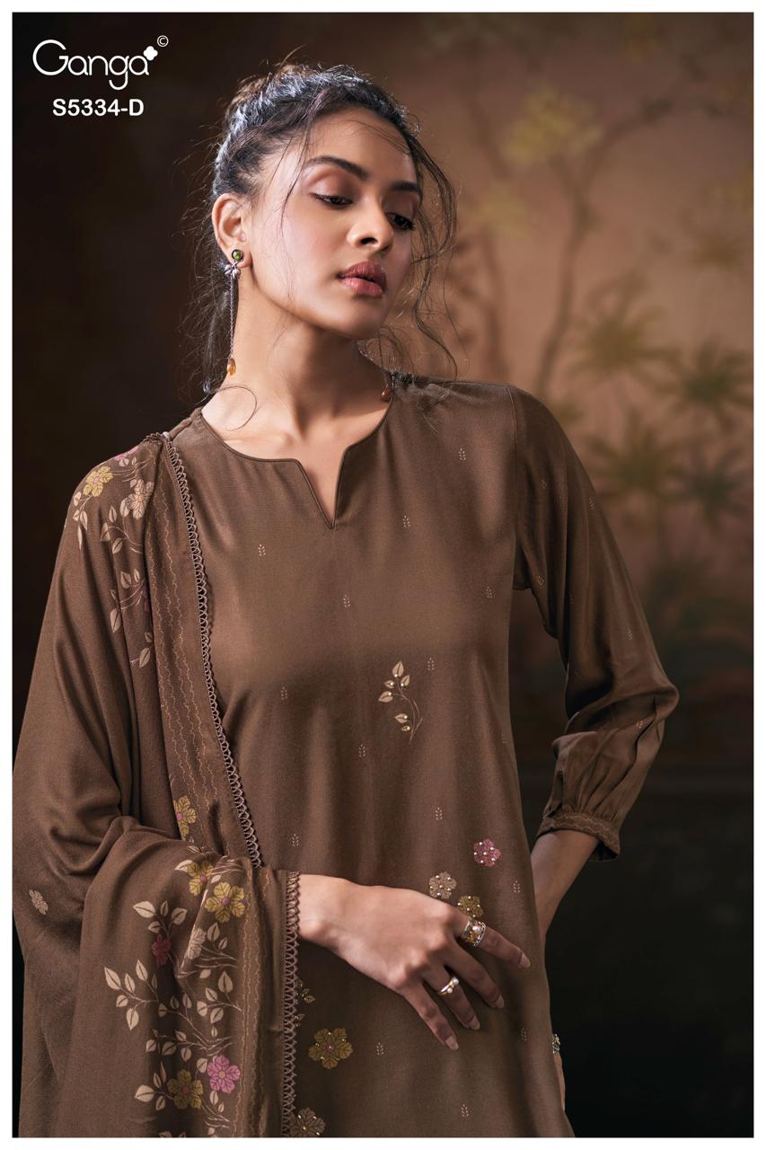 Ganga Fashion Gavira S5334 Premium Pure Wool Pashmina Suit S5334-D - Image 3