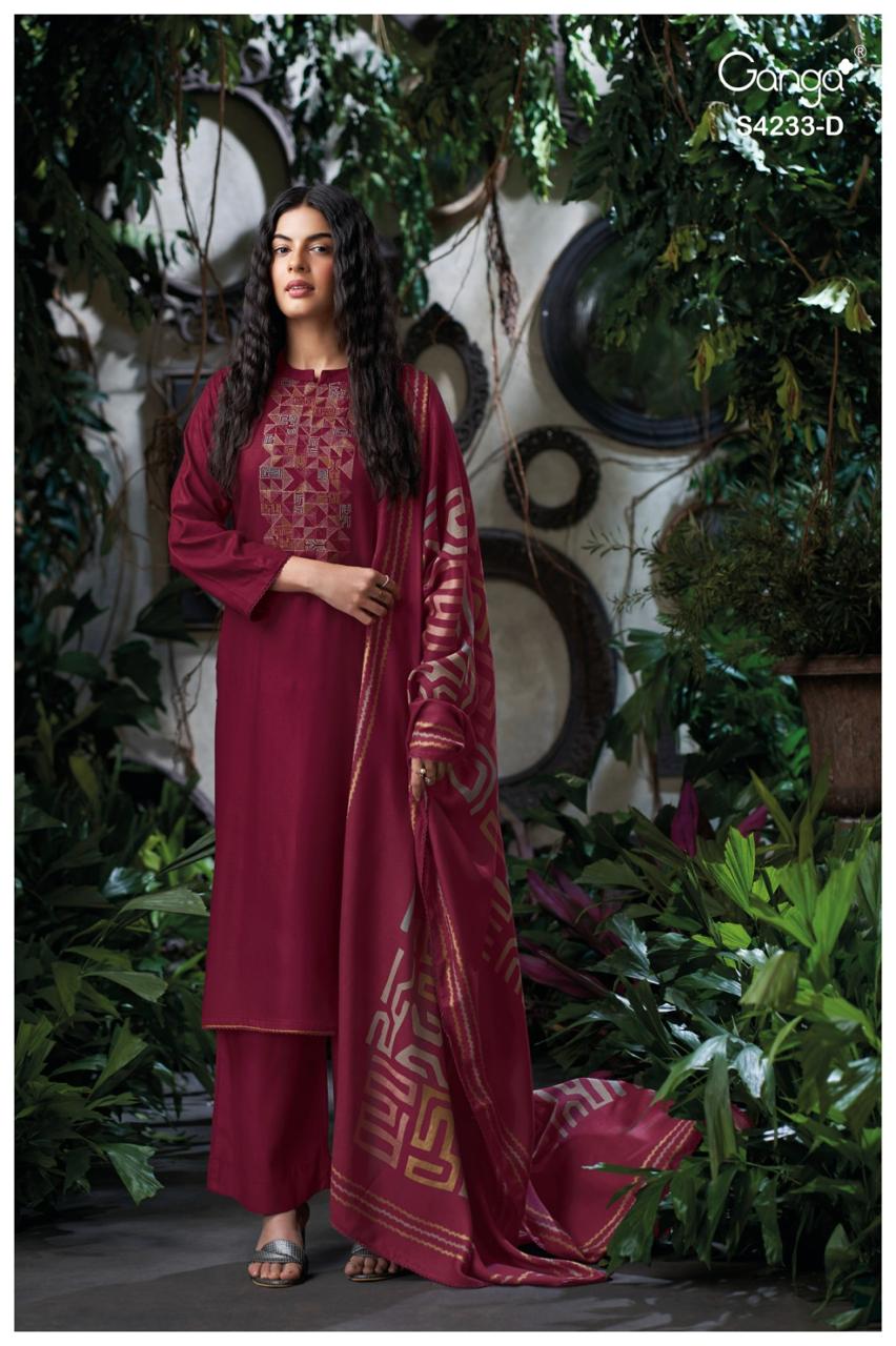 Ganga Fashion Vinishka S4233 Premium Pure Pashmina Suit S4233-D